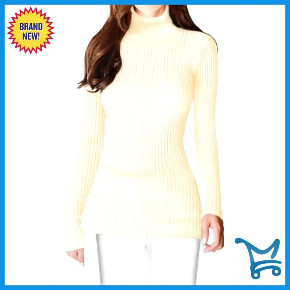 Ribbed Turtleneck Sweater Fitted Knitted Pullover Chic Minimal Y2K - Picture 4 of 7